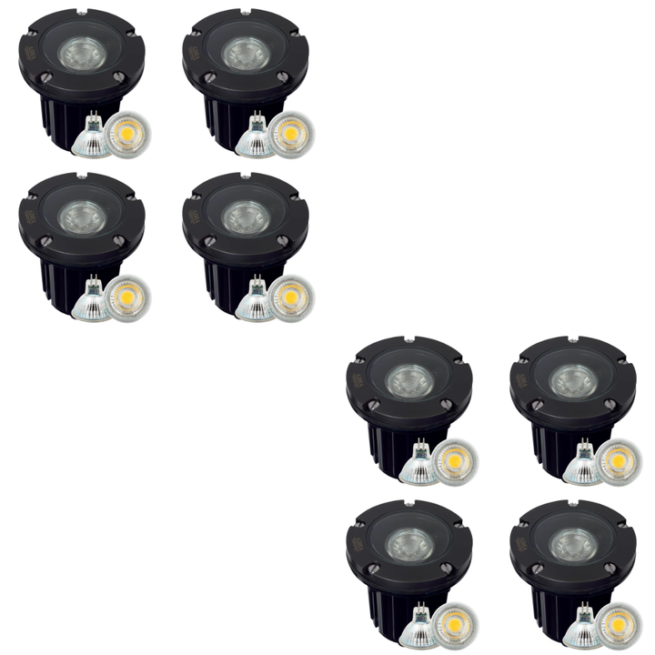 Outdoor Landscape Lighting LED 12V Low Voltage UNB04 4x/8x/12x Package Cast Brass 12V Low Voltage Round LED In-Ground Well Light IP65 Waterproof with 3W 3000K Bulb Black Brass 8 Pack