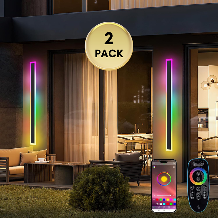 Outdoor Landscape Lighting LED 12V Low Voltage SCH16 2-Pack RGB-IC Tunable White 39.4 Inch LED Rectangular Modern Outdoor Wall Sconce Light Dimmable 120V Line Voltage IP65