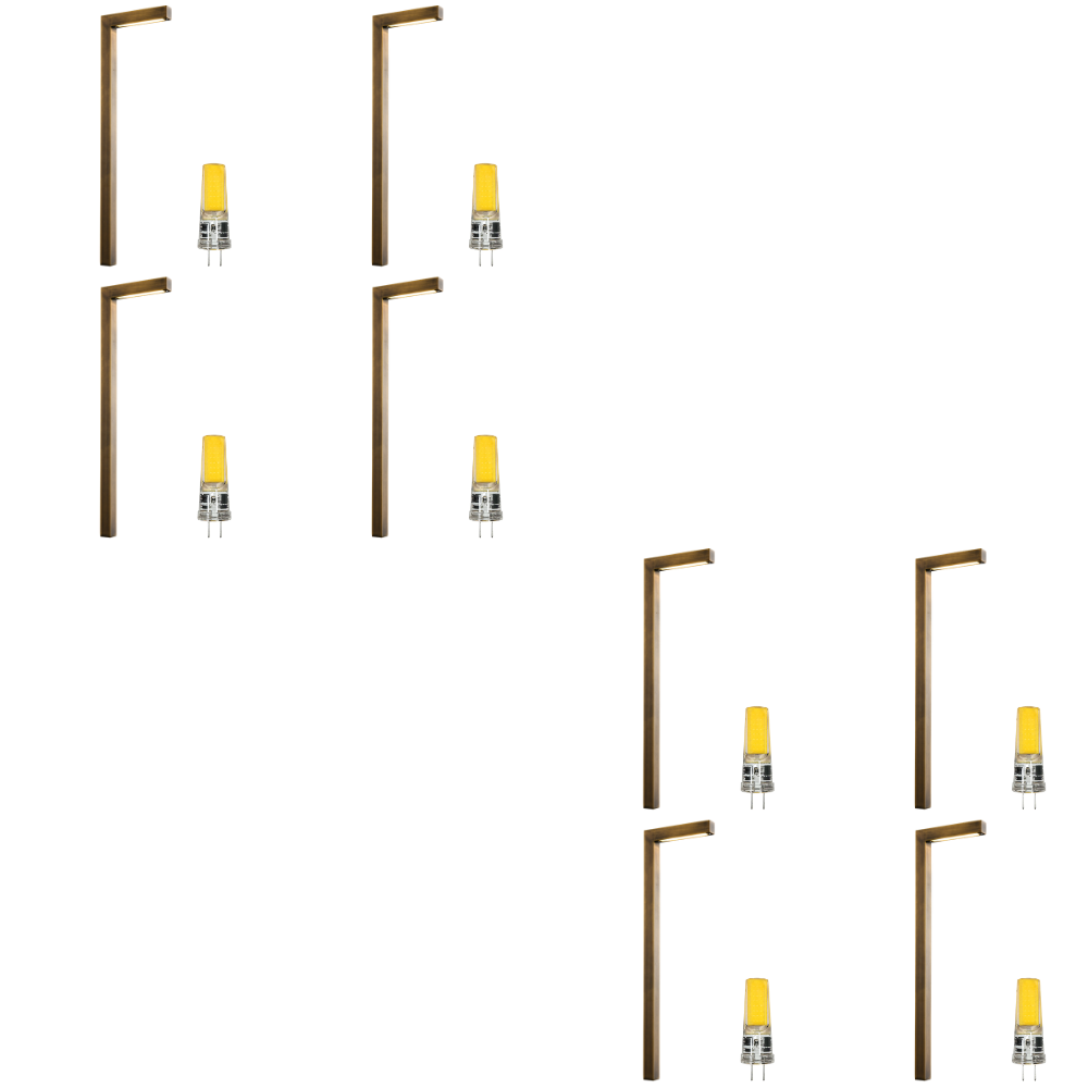 PLB10 4x/8x/12x Package LED Brass L-Shaped 12V Low Voltage Landscape Lighting Pathway Light 3W 3000K Bulb
