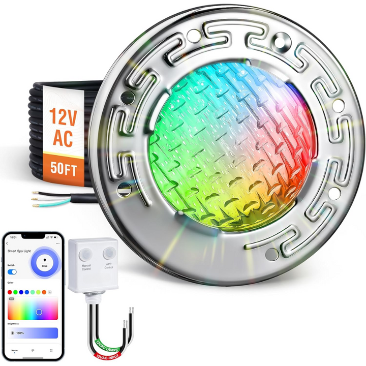 PL35 12V AC Smart LED Stainless Steel Pool Light Jacuzzi Spa RGB Color Changing Low Voltage Light, Works with Alexa, Google Assistant via Smart Life App