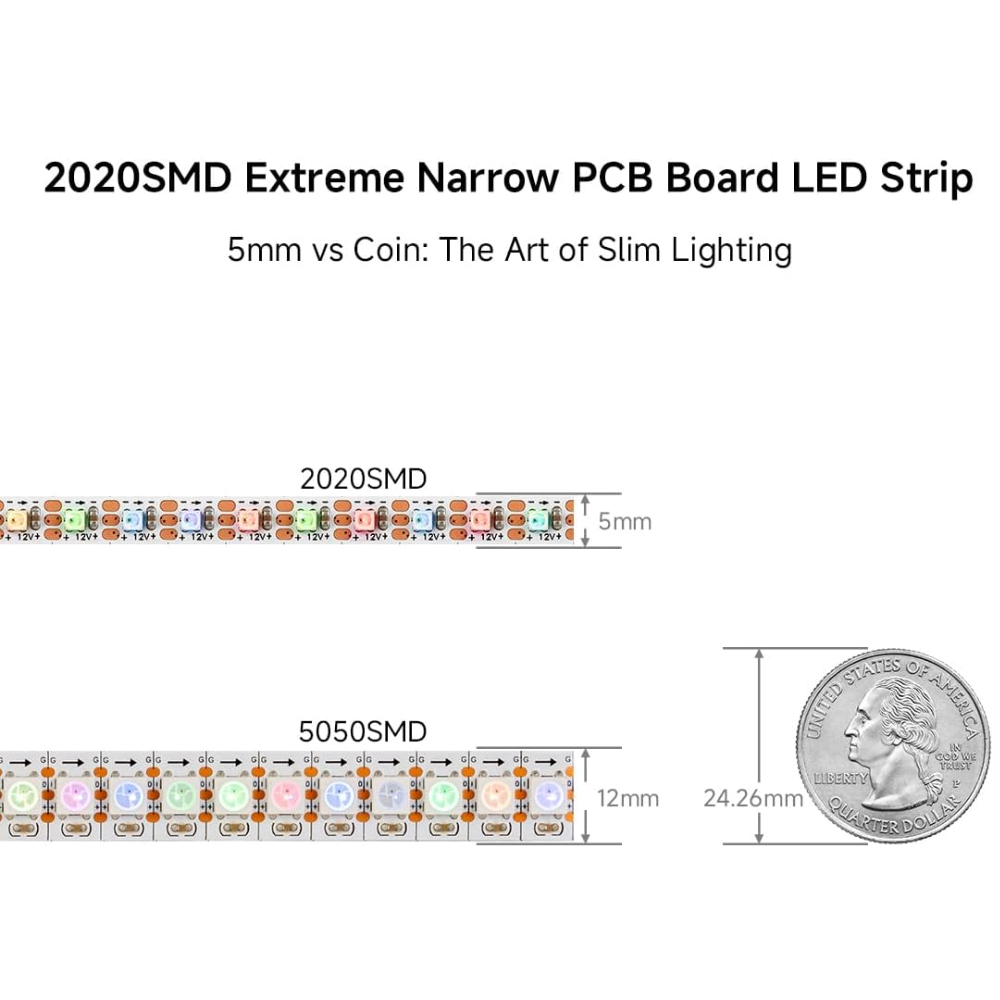 Outdoor Landscape Lighting LED 12V Low Voltage SL16 Strip Light Addressable RGB+IC WS2812B Narrow 2020SMD 5.49W/ft 5mm 16.4ft DC12V Low Voltage LED Indoor IP30 160Pixels/M 800LED SMD UL Listed Tape Light