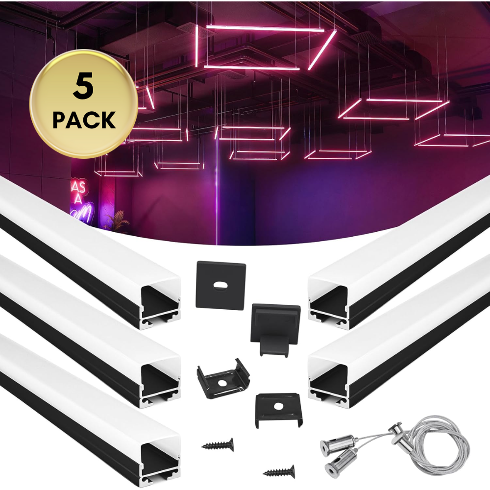 AC15 Spotless Aluminum Channel with Hanging Wire 3.3FT/1M For Max 17mm Width LED Strip Lights Pack of 5 and 10