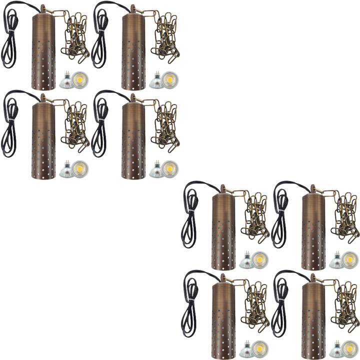 HLB09 4x/8x/12x Package 12V LED Low Voltage Brass Cylinder Pendant Light Hanging Downlight Fixture 5W 3000K Bulb