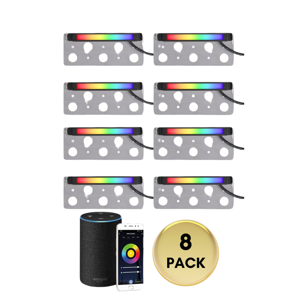 ELRA06 8-Pack 3W 7" Smart RGBCW Color Changing 2700K-6500K Waterproof LED Stairs, Fence, Hardscape Step Light Fixture Package
