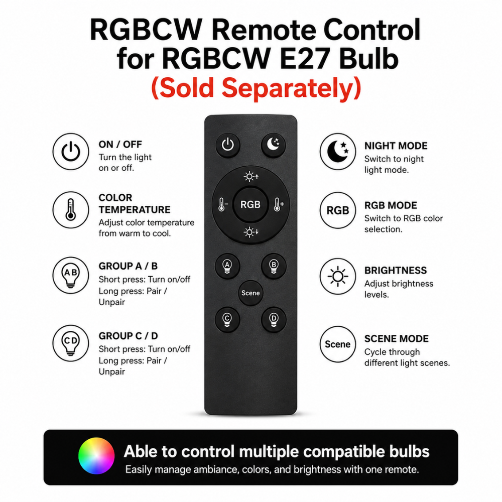 Outdoor Landscape Lighting LED 12V Low Voltage RGBCW Remote Control for E27 RGBW LED Bulbs Light Bulb And Other Compatible Fixtures