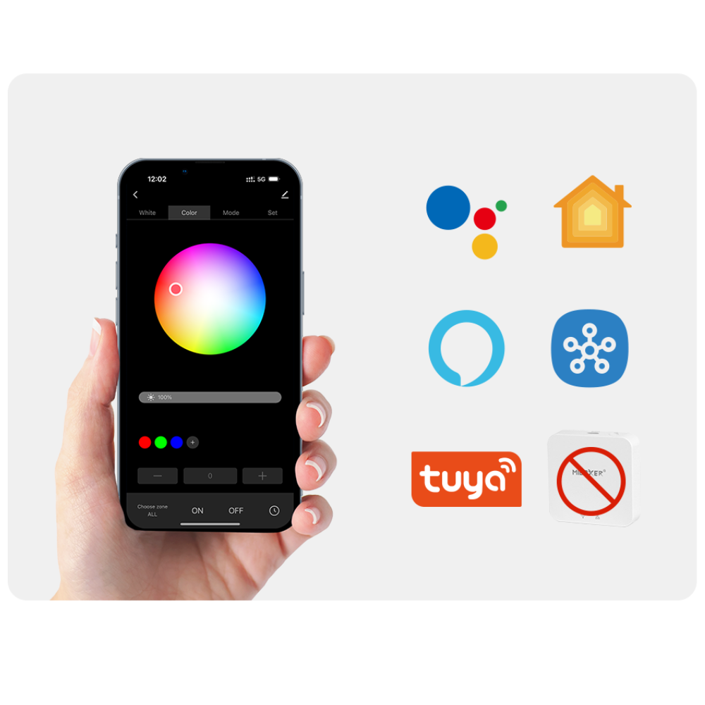Miboxer ML5 Matter over Wi-Fi LED Strip Light 5 in 1 Controller for Single-Color, CCT, RGB, RGBW, RGBCCT Strip Lights, Smartphone APP Control and Voice Command