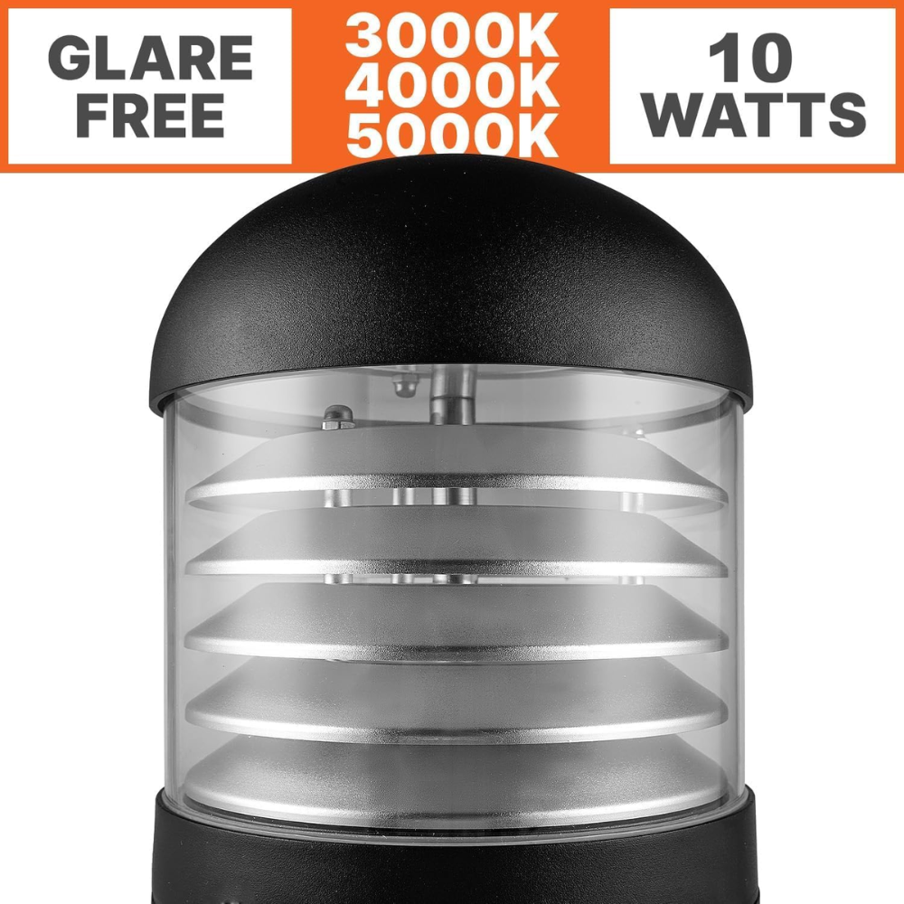 BPLA06 25" 120V 10W 3000K/4000K/5000K 3CCT 1000LM Black Aluminum Round-Top Bollard Light Line Voltage Commercial Bollard Path Light Outdoor Lighting