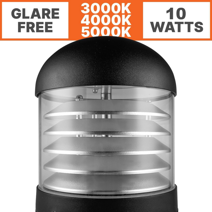 BPLA06 25" 120V 10W 3000K/4000K/5000K 3CCT 1000LM Black Aluminum Round-Top Bollard Light Line Voltage Commercial Bollard Path Light Outdoor Lighting