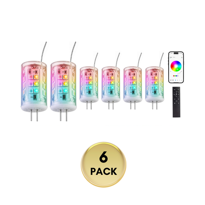 3W G4 RGBCW 2700K-5000K Smart Bluetooth 12V Low Voltage LED Light Bulbs Package with Remote Dimmable Energy Saving