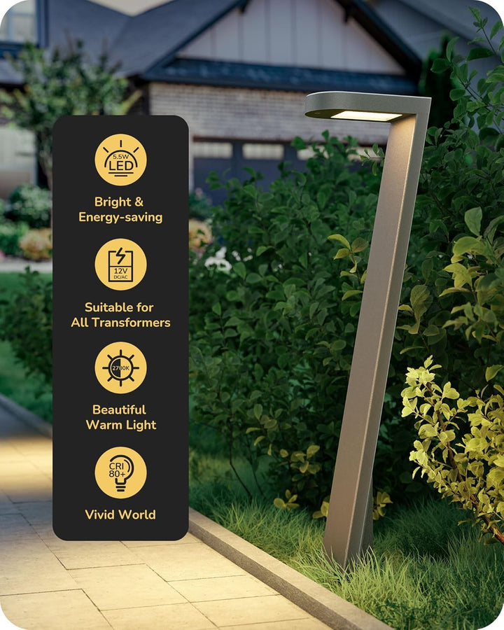 ALP59 Paquete de 4 luces LED de camino de bajo voltaje, iluminación de paisaje exterior, carcasa de aluminio, 5 W 12 V CA/CC luces de camino para entrada, jardín, césped, IP65 impermeable, 3000 K blanco cálido