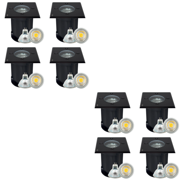 Outdoor Landscape Lighting LED 12V Low Voltage UNS01 4x/8x/12x Package Low Voltage LED In-Ground Well Light Square Stainless Steel Landscape Lighting Waterproof with 3W 3000K Bulb Black 8 Pack