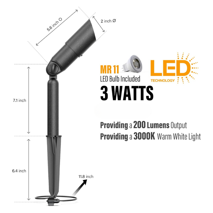 SPAA02 Tall Aluminum Adjustable Shroud Spotlight LED MR11 3W 3000K 12V Low Voltage Outdoor Lighting Package of 4