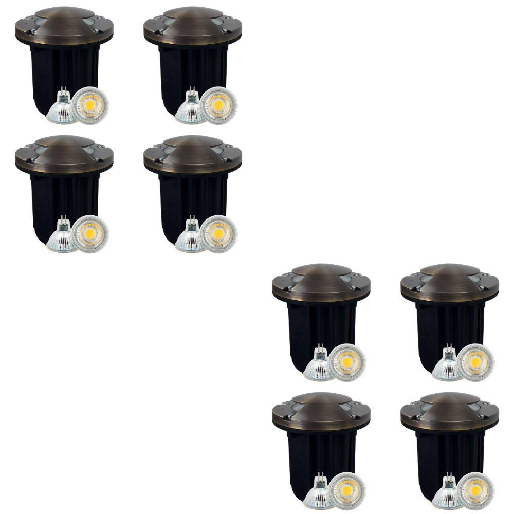 UNB10 4x/8x/12x Package Cast Brass Round Bi-Directional 12V Low Voltage LED In-ground Well Light with 5W 3000K Bulb