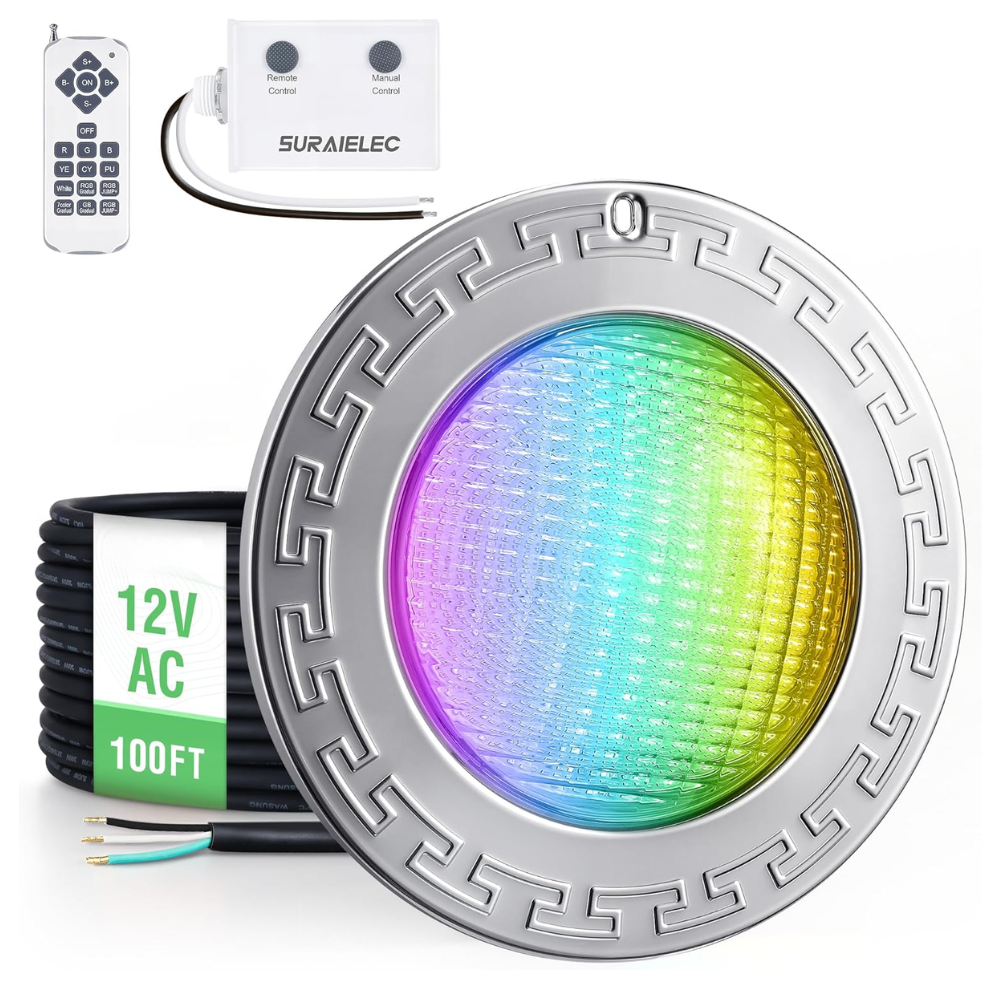 Outdoor Landscape Lighting LED 12V Low Voltage PL35 12V AC Remote-Operated LED Stainless Steel Pool Light Jacuzzi Spa RGBW Color Changing Low Voltage Light with Remote Control 100ft