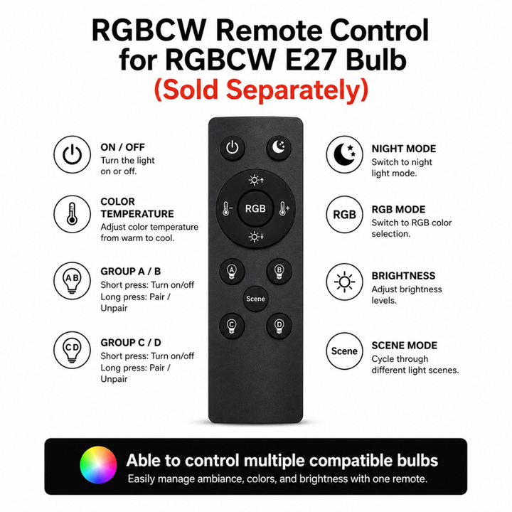 Outdoor Landscape Lighting LED 12V Low Voltage E27 6W LED 12V Low Voltage Bulbs Non-Dimmable Energy Saving Light Bulb 6W RGB + Warm White + Cool White Add 1 Remote for RGBCW Bulb (+$23)