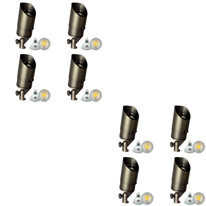 Outdoor Landscape Lighting LED 12V Low Voltage SPB05 4x/8x/12x Package LED Landscape Low Voltage Spotlight Adjustable Outdoor Lighting with 5W 3000K Bulb Natural Brass 8 Pack