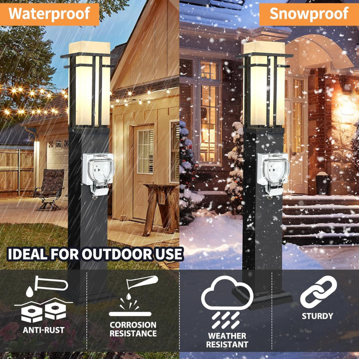 Outdoor Landscape Lighting LED 12V Low Voltage CPLA10 Outdoor Aluminum Post Mounted Lantern Light with 40" Post and Built-in GFCI Outlet, Mount Base E26 Socket Line Voltage 120V AC IP65 Waterproof