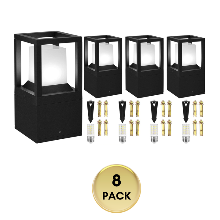 Outdoor Landscape Lighting LED 12V Low Voltage CPLA11 Outdoor Aluminum Post Lantern Light with Spike and Bolted Mount Base with Replaceable 5W 5000K E26 Bulb Low Voltage AC/DC 12V IP65 Waterproof 4 Pack