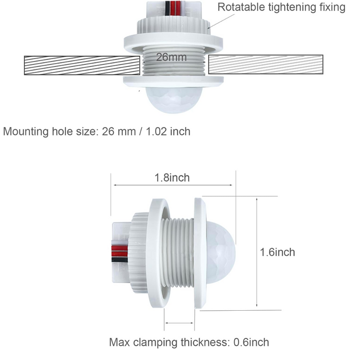 Outdoor Landscape Lighting LED 12V Low Voltage PIR Infrared and Motion Sensor DC12V/DC24V Low Voltage For Strip Lights, Cabinets, Closets, Pantry, Indoors