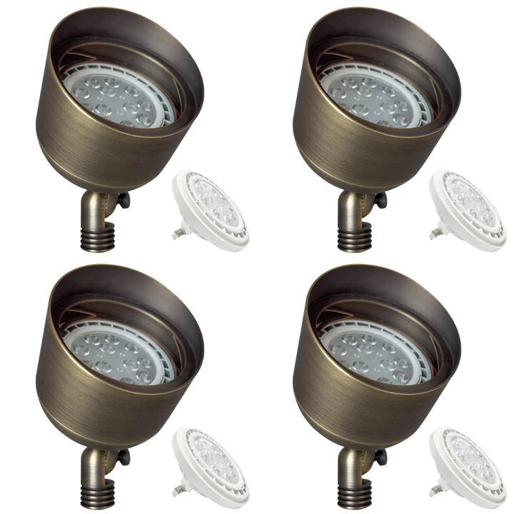 Outdoor Landscape Lighting LED 12V Low Voltage SPB07 4x/8x/12x Brass Outdoor Floodlight 12V Low Voltage LED Landscape Lighting Package with PAR36 10W 160° 3000K Bulb Natural Brass