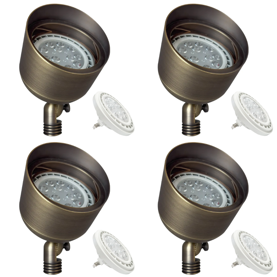 Outdoor Landscape Lighting LED 12V Low Voltage SPB07 4x/8x/12x Brass Outdoor Floodlight 12V Low Voltage LED Landscape Lighting Package 10W 160° 3000K PAR36 Bulb Natural Brass