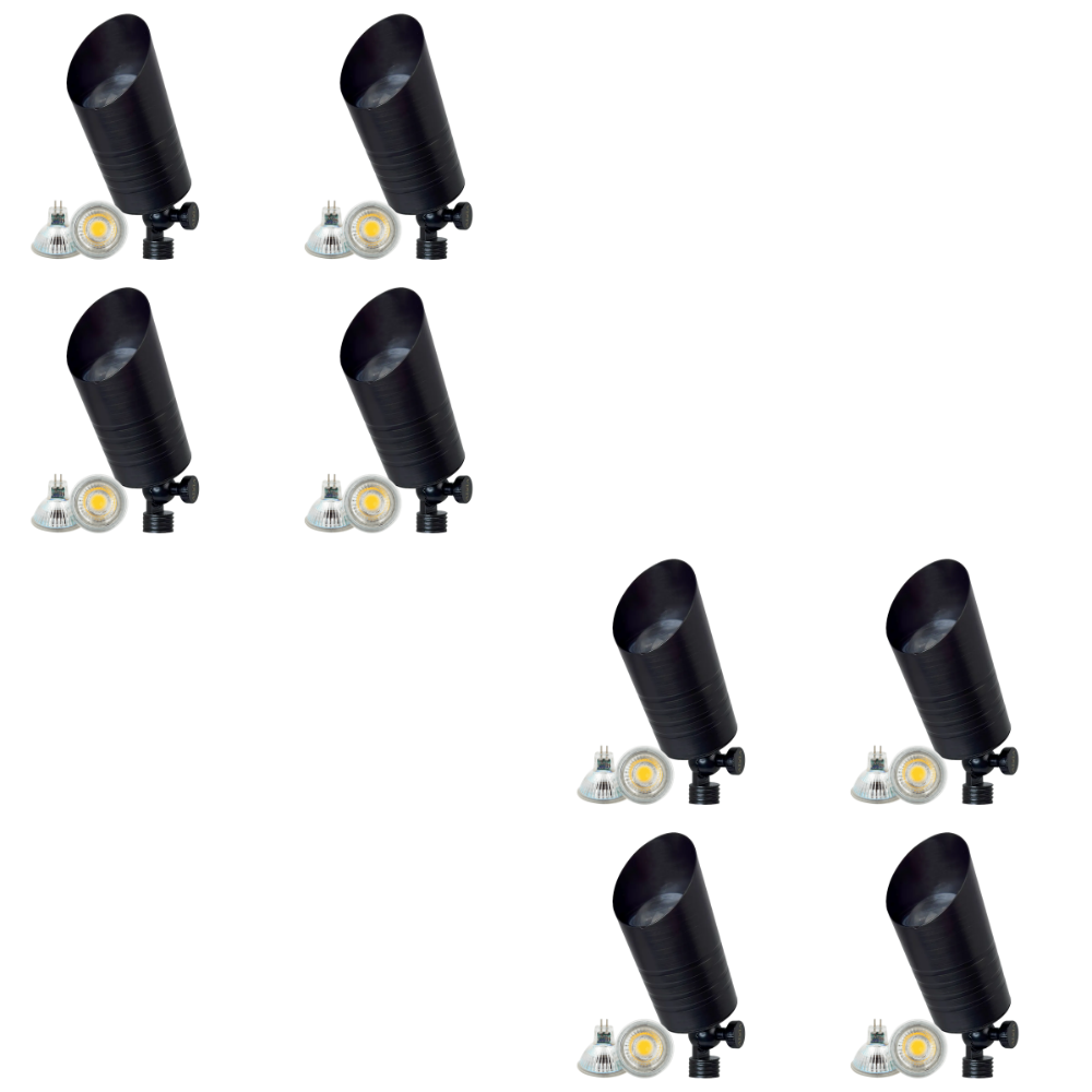 Outdoor Landscape Lighting LED 12V Low Voltage SPB09 4x/8x/12x Package with 5W 3000K Bulb 12V Low Voltage LED Outdoor Landscape Brass Spotlight Black Brass 8 Pack