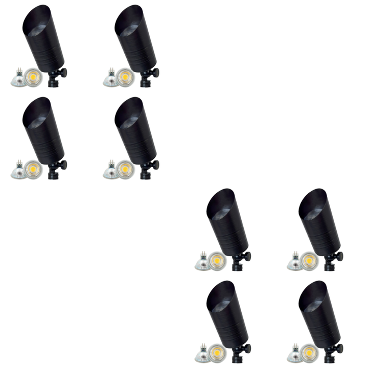 Outdoor Landscape Lighting LED 12V Low Voltage SPB09 4x/8x/12x Package with 5W 3000K Bulb 12V Low Voltage LED Outdoor Landscape Brass Spotlight Black Brass 8 Pack