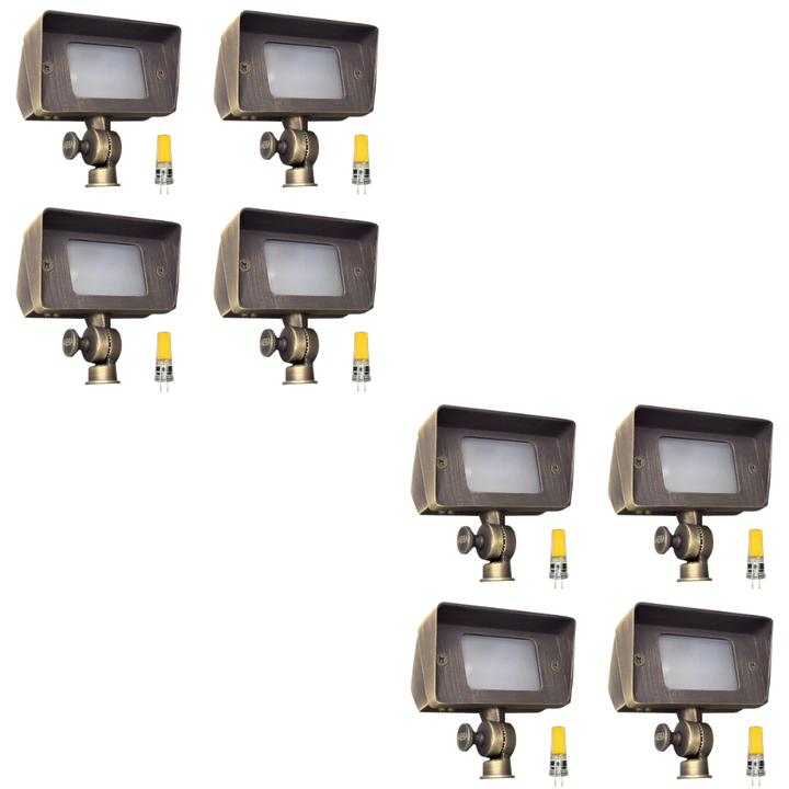Outdoor Landscape Lighting LED 12V Low Voltage FPB01 4x/8x/12x Package Brass Rectangular LED Directional Floodlight Adjustable Lighting 3W 3000K Bulb 8 Pack Natural Brass