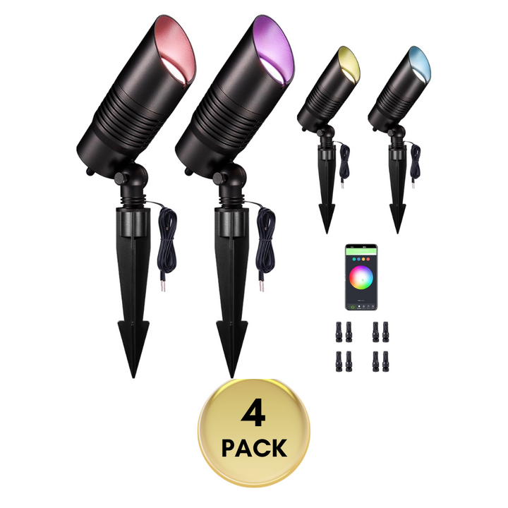 ALSR04 RGB+2700K-5000K LED Landscape Spotlights Package, 5W Low Voltage 12V Cast Aluminum Directional Outdoor Landscape Lighting IP65 Waterproof
