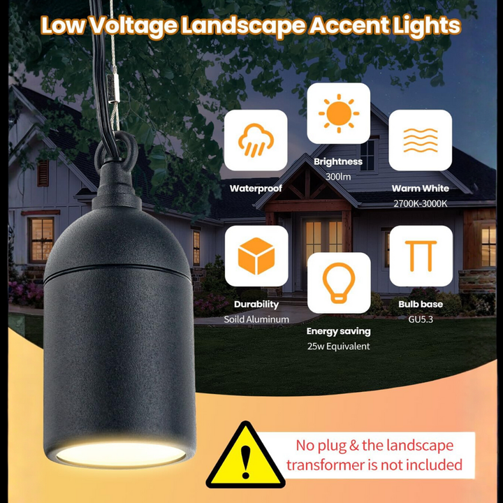 HLA06 2-Pack Low Voltage Black Rounded Pendant with MR16 3W 300LM 3000K Warm White LED Aluminum Light Hanging Patio Light Package