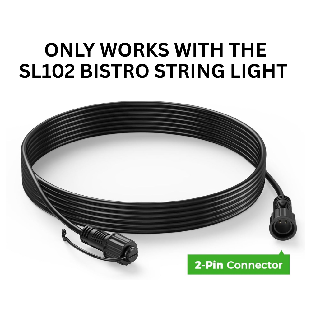 SL102 10ft Extension Cord 2-pin Connector for 12V Low Voltage Bistro String Lights