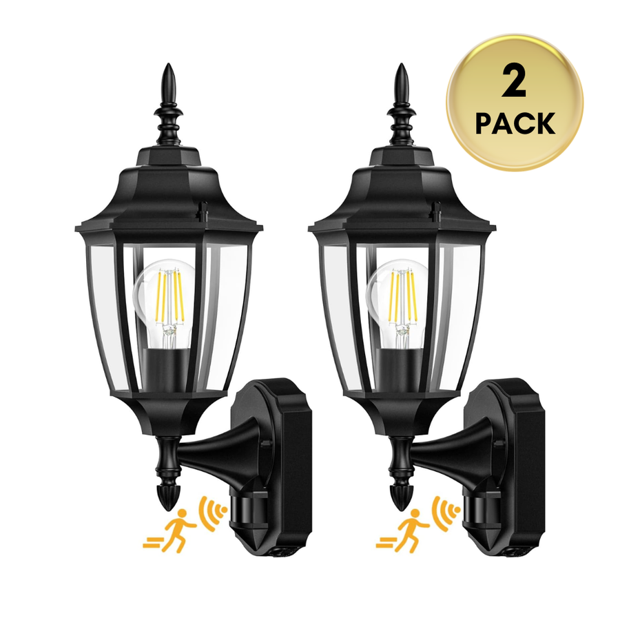 Outdoor Landscape Lighting LED 12V Low Voltage SCH14 2-Pack Classic Motion Sensor and Dusk to Dawn Outdoor Aluminum Wall Sconce Light Package 6"x 16"x 7" LED E26 Base Socket Line Voltage 120V Waterproof