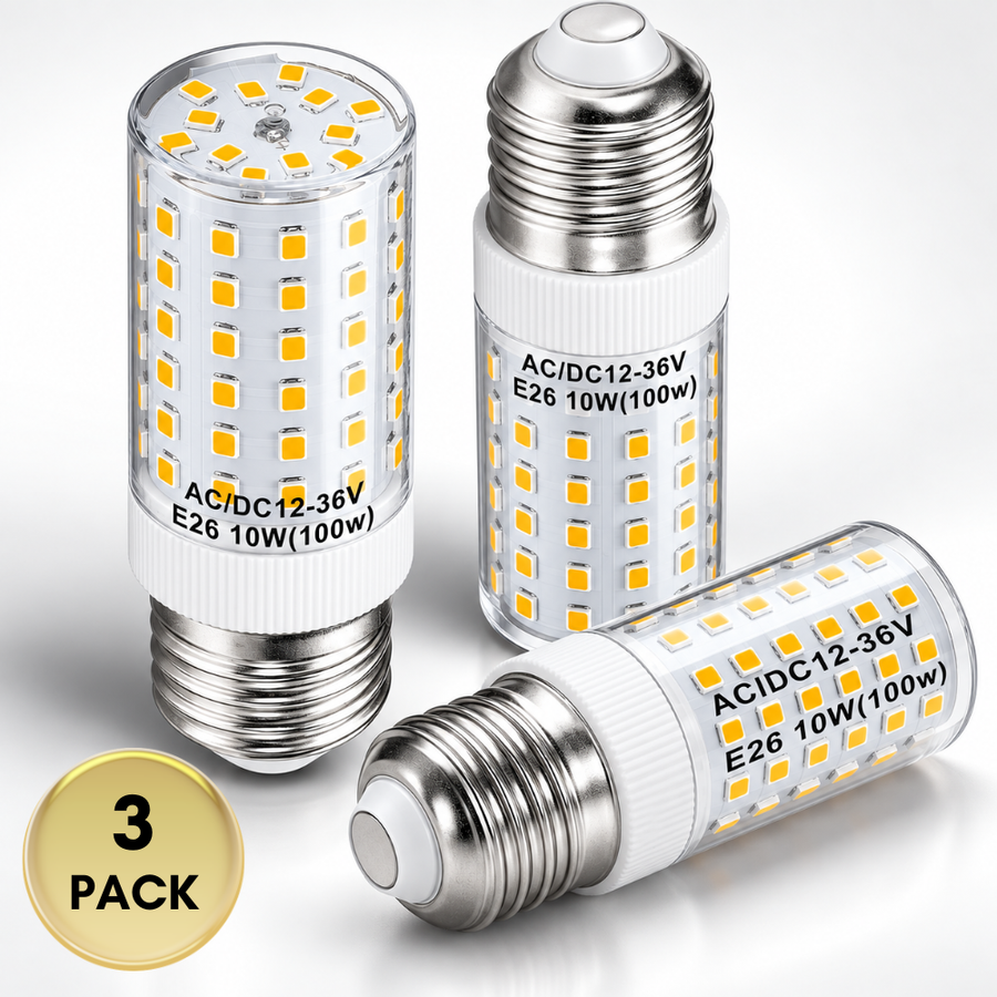 Outdoor Landscape Lighting LED 12V Low Voltage E26 10W 12V-36V 2700K/6000K 1000LM AC/DC LED Corn Bulbs 3-Pack Non-Dimmable Energy Saving Low Voltage Light Bulb