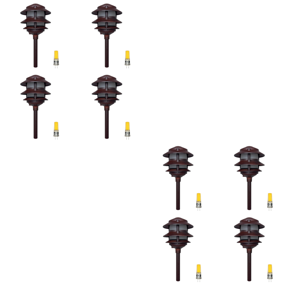 Outdoor Landscape Lighting LED 12V Low Voltage CDPA72 4x/8x/12x Package Black 12V AC/DC Low Voltage Landscape Lighting 3 Tier Aluminum Pagoda Path Light 3W 3000K G4 Bulb 8 Pack Brown