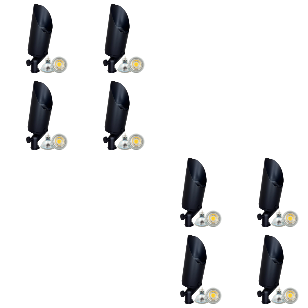Outdoor Landscape Lighting LED 12V Low Voltage SPB04 4x/8x/12x Package Adjustable 12V Low Voltage LED Bullet Landscape Brass Spotlight Outdoor Lighting with 5W 3000K Bulb Black Brass 8 pack