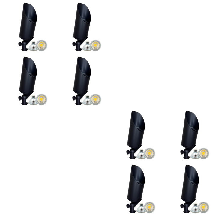 Outdoor Landscape Lighting LED 12V Low Voltage SPB04 4x/8x/12x Package Adjustable 12V Low Voltage LED Bullet Landscape Brass Spotlight Outdoor Lighting with 5W 3000K Bulb Black Brass 8 pack