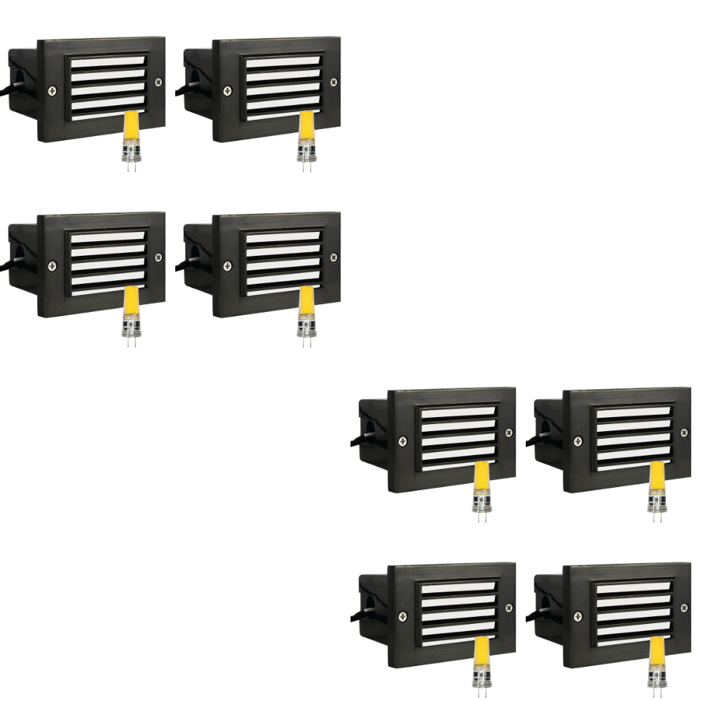 STB02 4x/8x/12x Package Louver Horizontal Waterproof LED Brass Brick Lights Edge Step Lighting 12V Low Voltage 3W 3000K Bulb