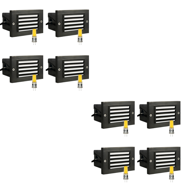 STB02 4x/8x/12x Package Louver Horizontal Waterproof LED Brass Brick Lights Edge Step Lighting 12V Low Voltage 3W 3000K Bulb