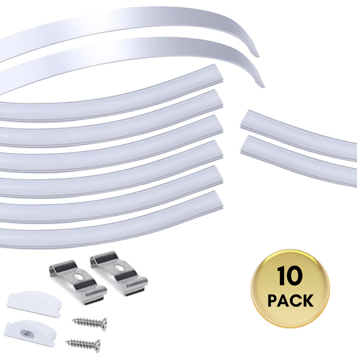 AC12 U-Shaped Rectangular Flexible Black and Silver Finish Aluminum Channel with Frosted Plastic Cover 3.3FT/1M For Max 12mm Width LED Strip Lights Pack of 6/10/20