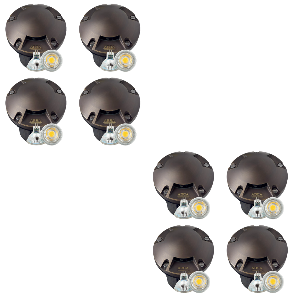 UNB11 4x/8x/12x Package Cast Brass Round Tri-Directional 12V Low Voltage LED In-ground Light with 5W 3000K Bulb