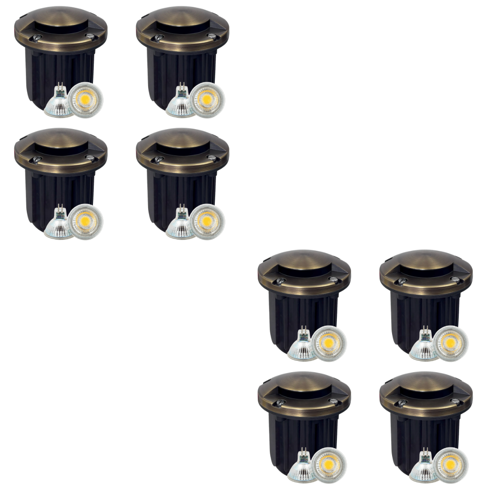UNB09 4x/8x/12x Package Cast Brass Round Mono-Directional 12V Low Voltage LED In-ground Light with 5W 3000K Bulb