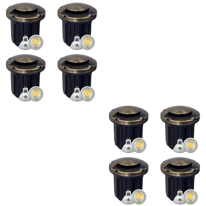 UNB09 4x/8x/12x Package Cast Brass Round Mono-Directional 12V Low Voltage LED In-ground Light with 5W 3000K Bulb