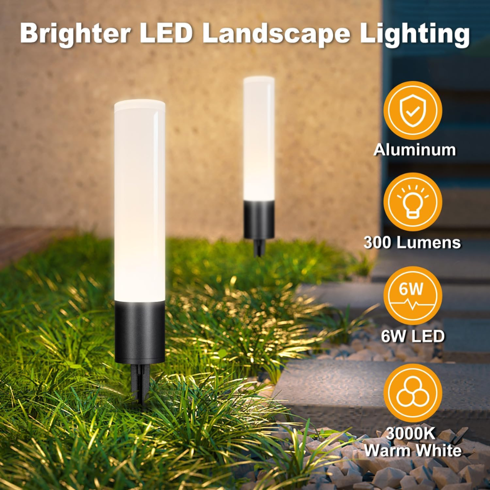 Outdoor Landscape Lighting LED 12V Low Voltage ALP55 Low Voltage Landscape Lighting Pathway Lights Package, 6W 300LM Landscape Lights 3000K Warm, IP65 Waterproof, Aluminum Outdoor Landscape Path Lights