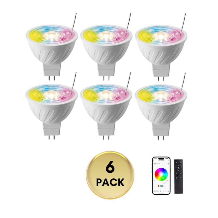 MR16 RGBCW 2700K-5000K Smart Bluetooth 5W 12V Low Voltage LED Bulbs 45° Dimmable Energy Saving Waterproof Light with Antenna and Remote Control