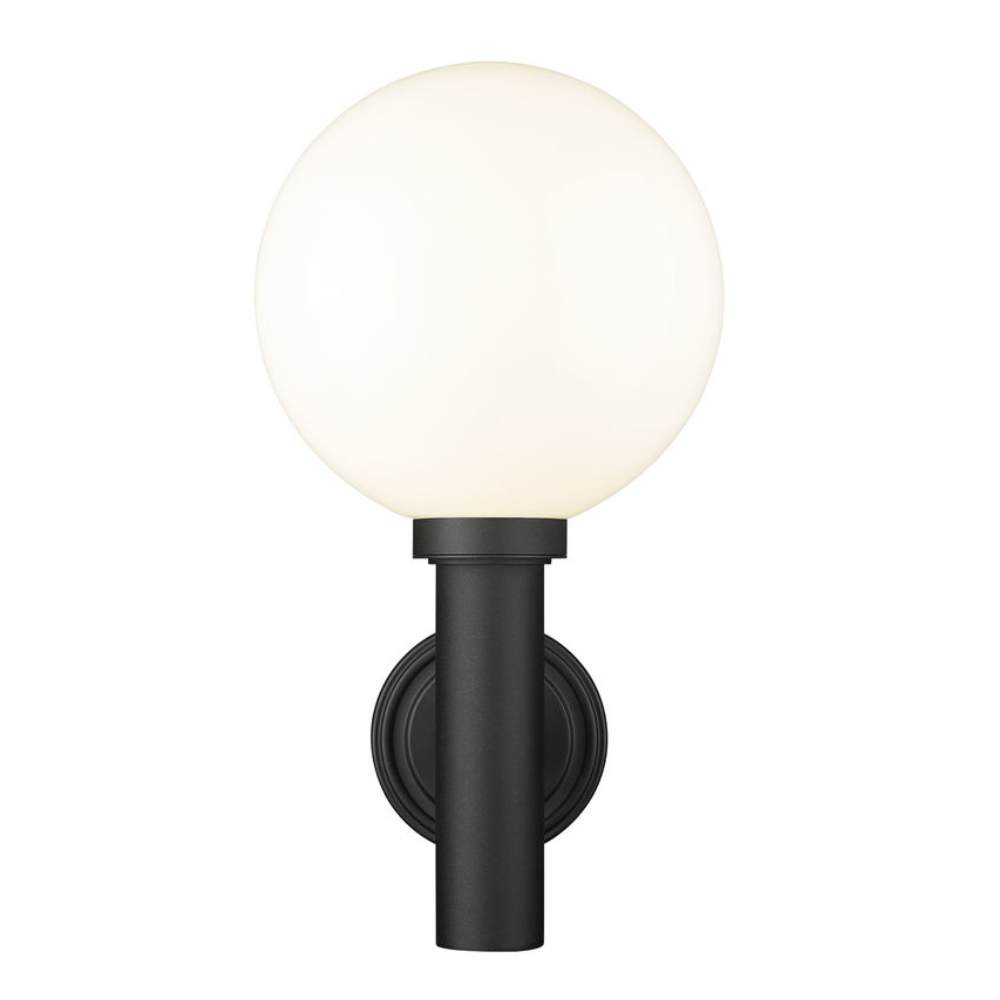 Laurent Outdoor Wall Sconce Light 1 E26 Medium Base Light Bulb Socket Outdoor Marine Grade Aluminum and Glass 12" x 13" x 22.5" Black with White Opal Finish 120V for Garden, Interior, Exterior, Garage and Patio 597B-BK