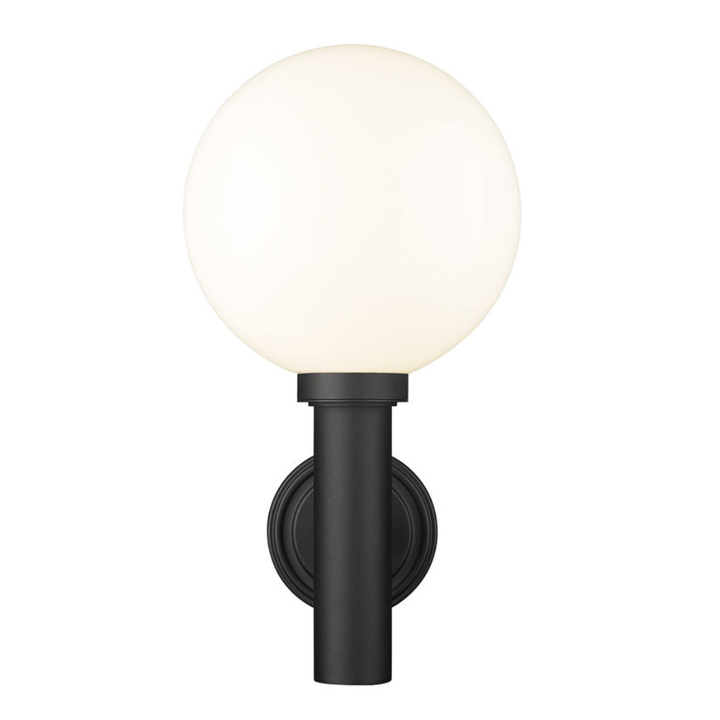 Laurent Outdoor Wall Sconce Light 1 E26 Medium Base Light Bulb Socket Outdoor Marine Grade Aluminum and Glass 12" x 13" x 22.5" Black with White Opal Finish 120V for Garden, Interior, Exterior, Garage and Patio 597B-BK