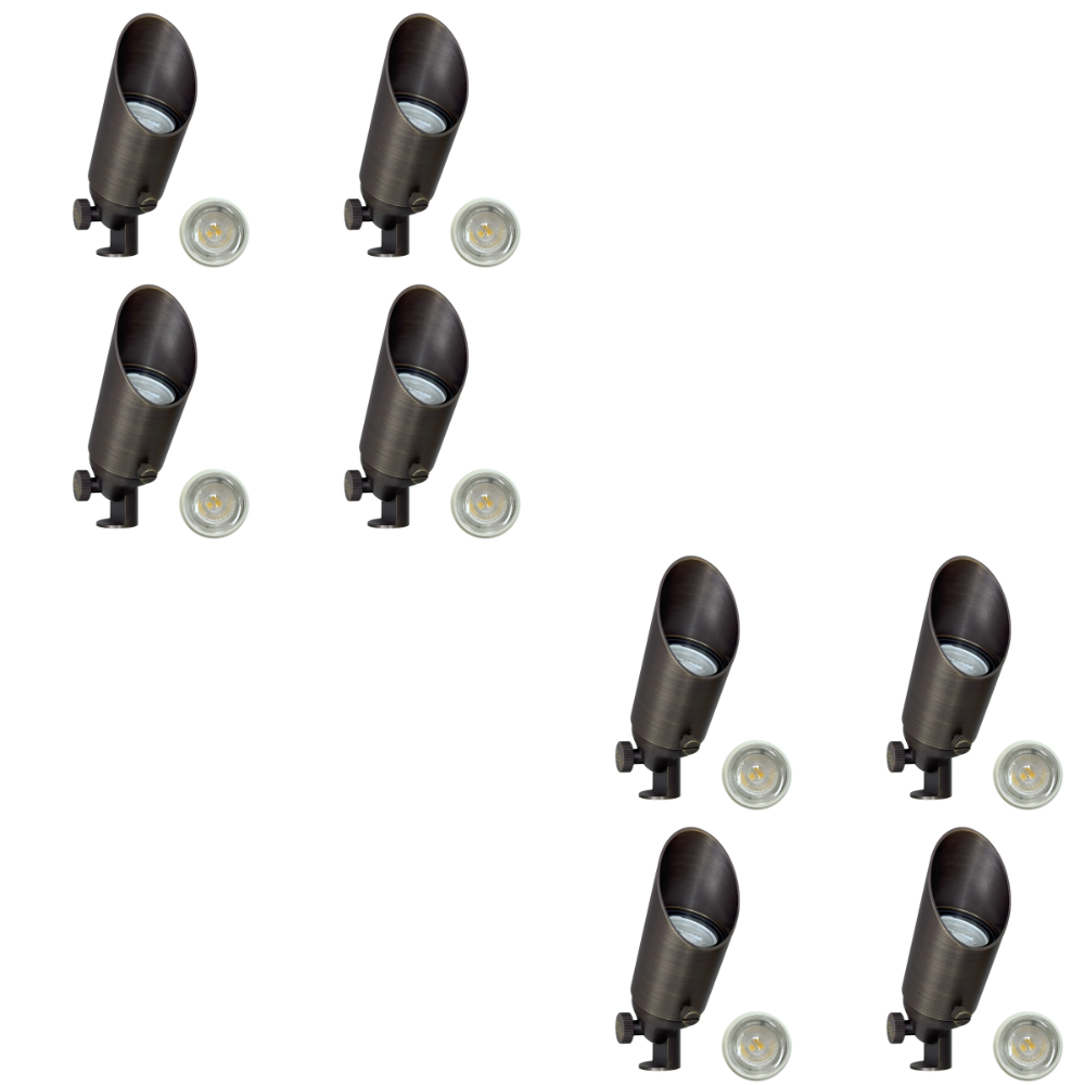 Outdoor Landscape Lighting LED 12V Low Voltage SPB11 4x/8x/12x Package 12V Low Voltage Small Directional Bullet Light Outdoor Landscape Brass Spotlight With 2.5W 3000K Bulb Natural Brass 8 Pack