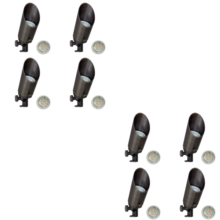 Outdoor Landscape Lighting LED 12V Low Voltage SPB11 4x/8x/12x Package 12V Low Voltage Small Directional Bullet Light Outdoor Landscape Brass Spotlight With 2.5W 3000K Bulb Natural Brass 8 Pack