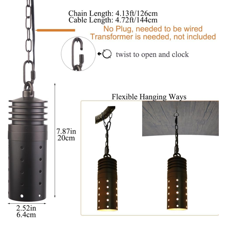 HLA05 2-Pack Low Voltage Black Pendant with MR16 3W 300LM 3000K Warm White LED Aluminum Light Hanging Patio Light Package