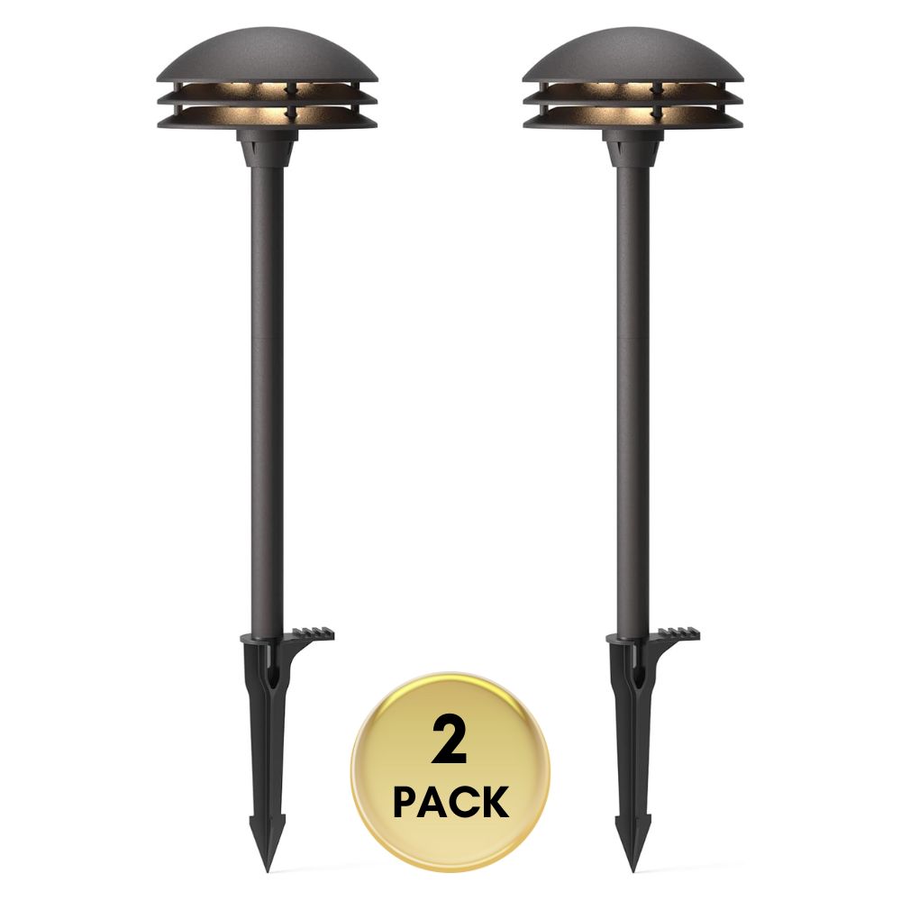 ALP72 2 and 8 Pack Integrated LED Landscape 3-Tier Pagoda Metal Pathway Lights Package, 3000K 4W 80 LM Low Voltage 12V AC Bronze Pagoda Outdoor Landscape Lighting